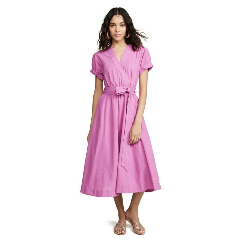 Xirena Winslow Midi Dress Faux Wrap V-Neck Pockets